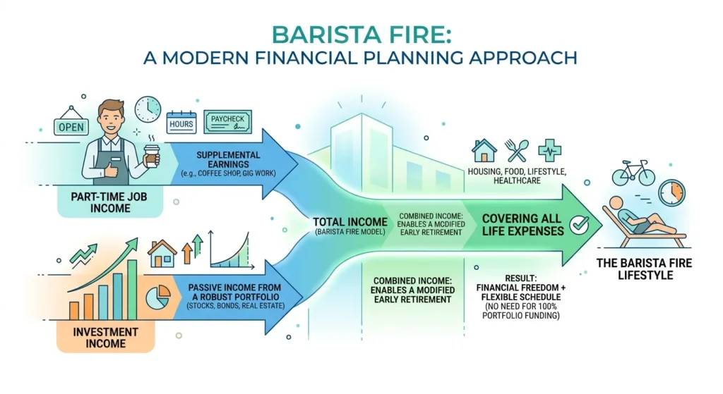 how barista fire calculator works with part time income and investments