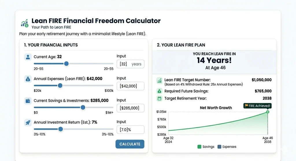 lean fire calculator inputs and retirement number estimation
