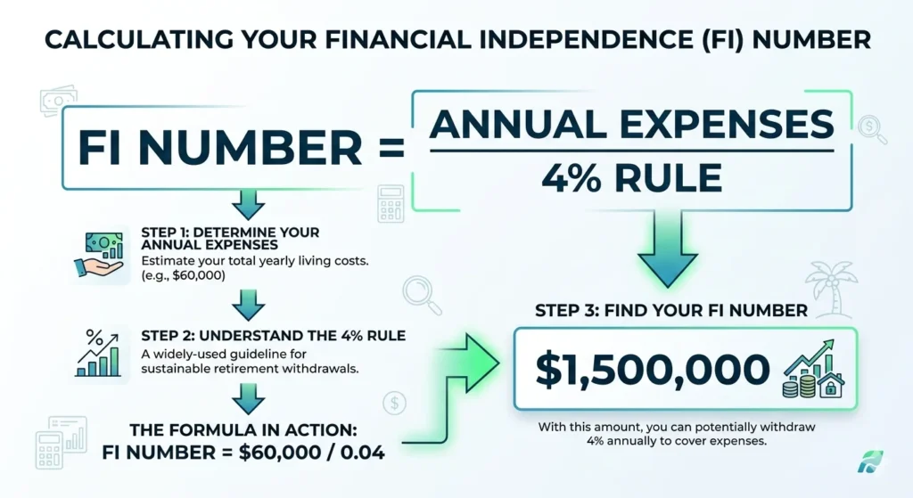 financial number formula example using 4 percent rule retirement calculation infographic