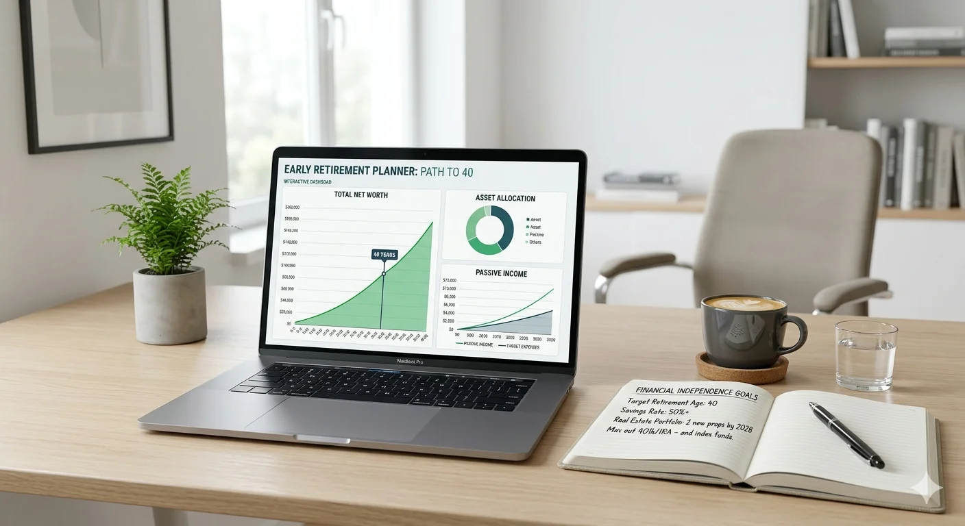 how to retire at 40 early retirement planning financial freedom concept with calculator