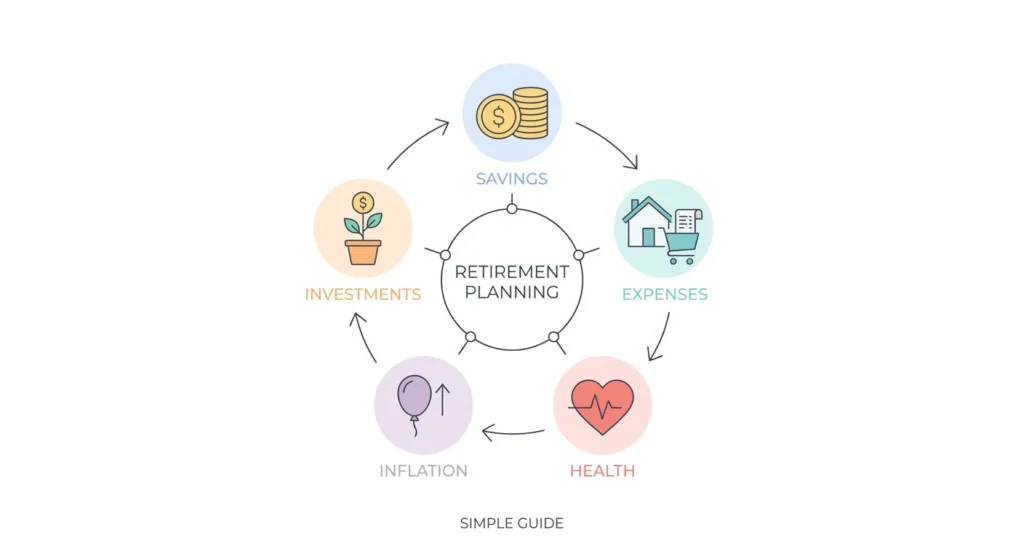 simple illustration of factors affecting the best age to retire with savings expenses inflation and investments